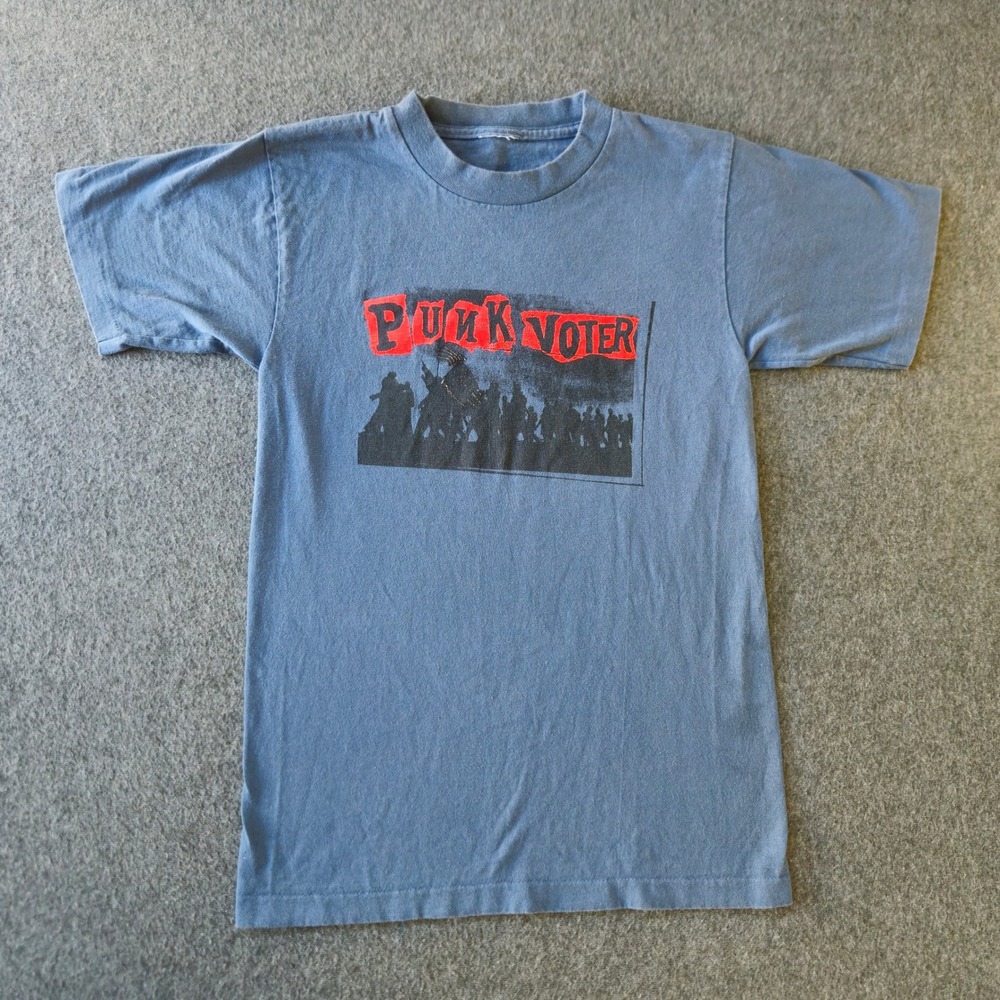 Vintage 90s Punk Voter T-Shirt Mens S Blue Single Stitch Graphic Faded Grunge